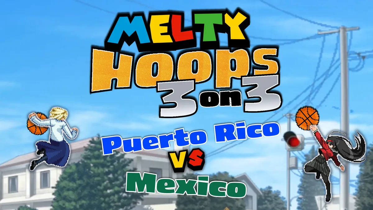 Melty Hoops graphics featuring character sprites and portraits designed by teams themselves with a stream layout showing off the players.