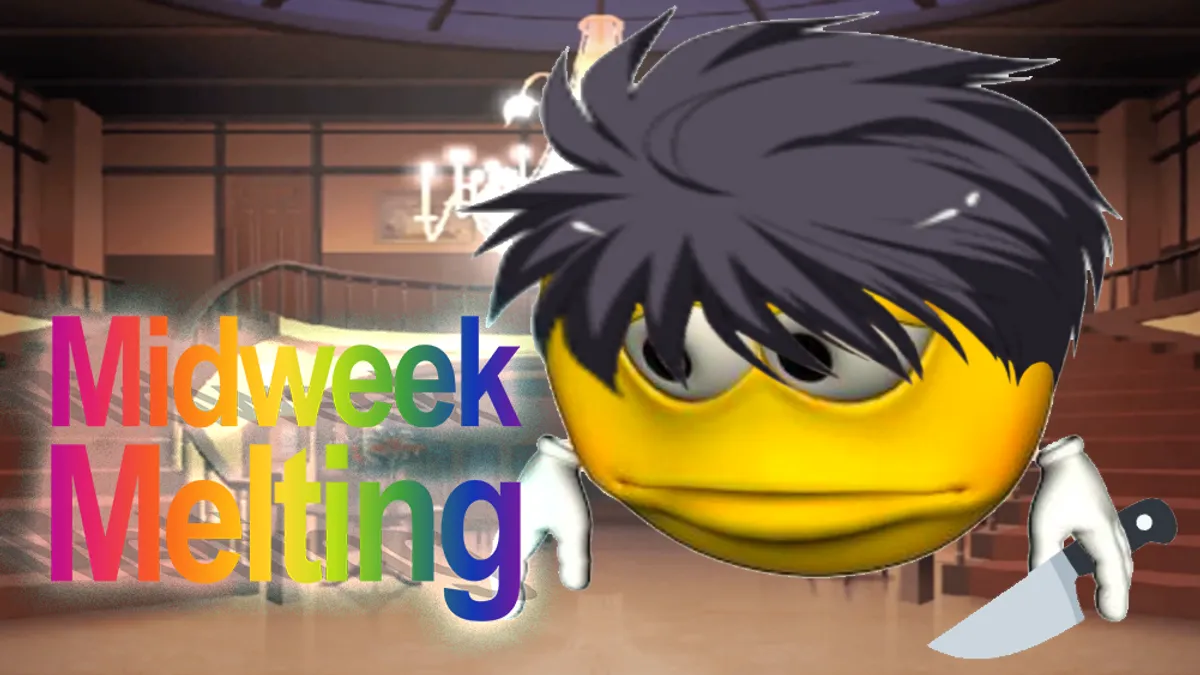 Midweek Melting logo: emoji styled like character Nanaya Shiki and WordArt-style text reading "Midweek Melting".